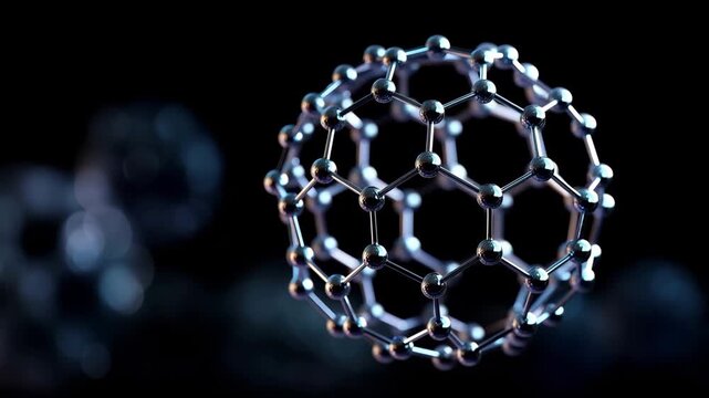 Nanostructure Fullerene Molecular Sphere Nanotechnology Concept  macro render of a spherical carbon nanostructure composed of interconnected white atoms formin 4K