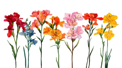 Fototapeta premium A Vibrant Collection of Assorted Colorful Flowers on White Background.