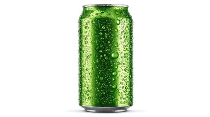 A Refreshing Green Soda Can Covered in Water Droplets.