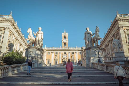 Rome, Italy: Statues and building on Capitoline Hill