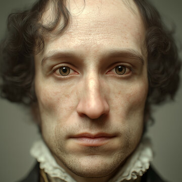 Portrait Illustration depicting Felix Mendelssohn (1809&ndash;1847), Renowned German Romantic Composer, Pianist and Conductor, Creator of A Midsummer Night&rsquo;s Dream Overture