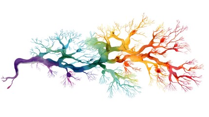 Abstract Watercolor Tree Branch with Rainbow Colors.