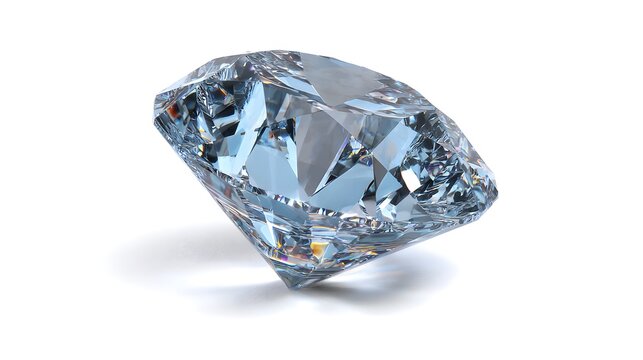 A Brilliant Cut Blue Diamond Gemstone on a White Background.