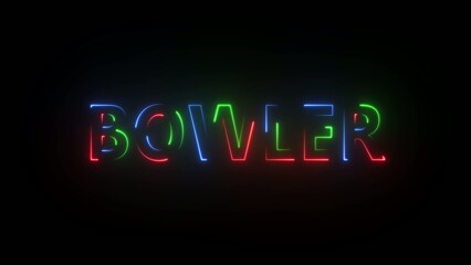 Obraz premium Neon sign displaying the word BOWLER in bright blue green and red neon lights on a Generate title without using the word 