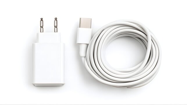 White USB-C Power Adapter and Cable for Charging Devices.