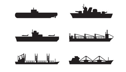 A collection of various ship silhouettes on a white background © pixelzoo