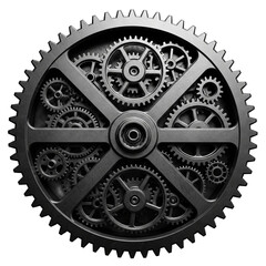 Metallic gears. Concept of machinery and engineering. Gears on white background. Transparent background PNG version.