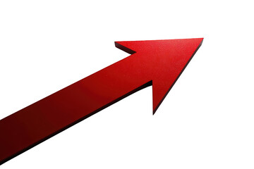 Red arrow pointing diagonally upwards, representing growth, rising markets, success, and positive financial trends on transparent background