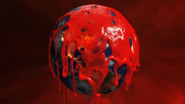 赤い腐食液が地球を侵食する環境危機の警告コンセプト背景