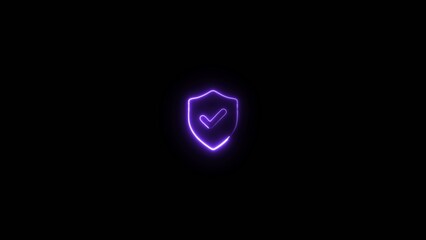 Purple neon outline of a shield with checkmark glowing brightly on dark Generate title without using the word "Title:" before it. background © The_Dream_Stock