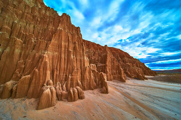 Cathedral Gorge State Park Slot Canyons Dramatic Rock Formations Under Vibrant Sky