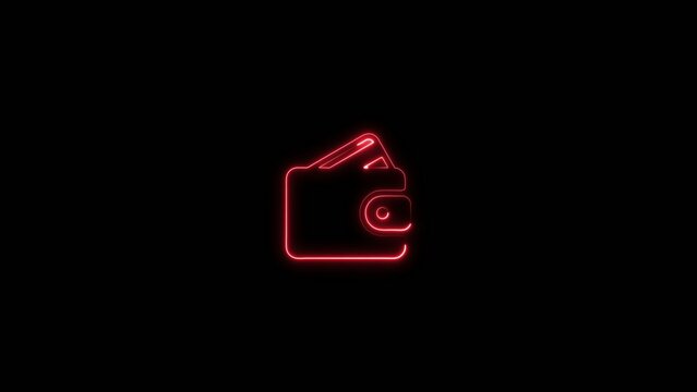 Red neon glowing wallet with card and cash outline on a dark Generate title without using the word "Title:" before it. background