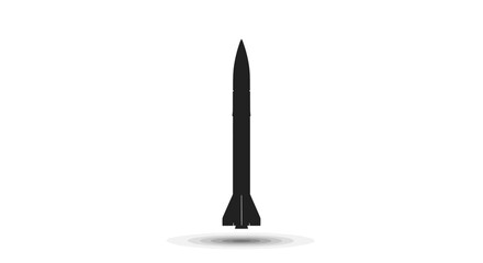 A minimalist black rocket with fins stands upright, casting a subtle shadow on a clean white background, symbolizing space exploration and propulsion. © Warok