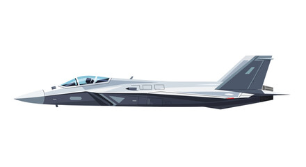 Fototapeta premium Side profile illustration of a modern stealth fighter jet in grey and white colors, showcasing its sleek design and advanced aerodynamic features.
