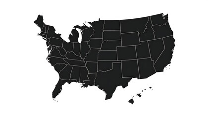 United States of America - A Detailed Black and White Map.