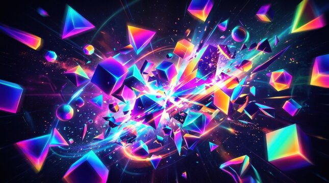 Abstract Geometric Explosion of Colorful Shapes and Light.