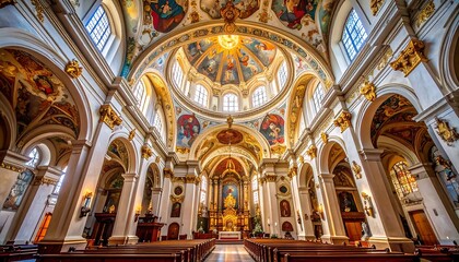 Obraz premium Stunning Interior View of a Grand Cathedral with Ornate Details.