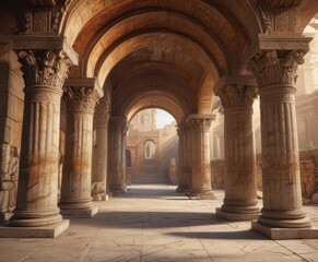 arched entrance of ancient coliseum with marble columns and intricate carvings ,  ancient history,  classical columns,  roman style