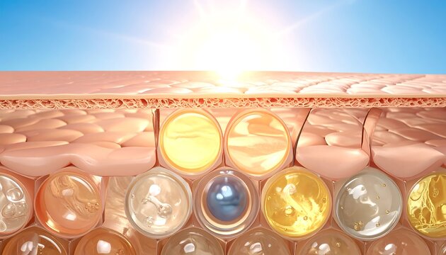 Skin cells under sunlight protection against ultraviolet rays.