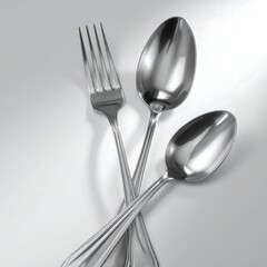 Elegant Silverware Arrangement - Fork and Spoons on White Surface.