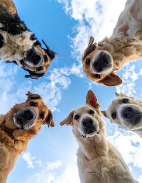 Dogs Looking Down - A Circle of Canine Curiosity.