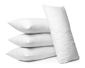 Fototapeta premium Many new soft pillows isolated on white