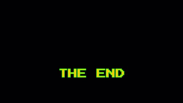 Animated 8-Bit Retro Game The End Text with VHS Style Static Overlay 4k video