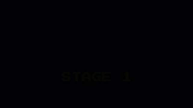 8-Bit Retro Game Stage 1 Text Animation with VHS Static Overlay on Black Background for Vintage Arcade Content 4k video