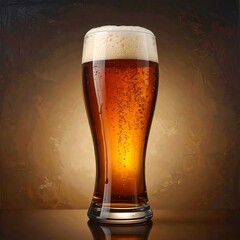 A tall glass of golden beer with a thick foamy head