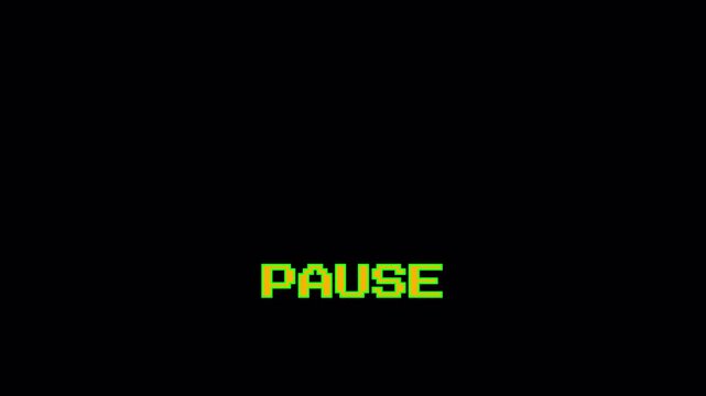 Vintage 8-bit pixel arcade start screen featuring blinking text for player select and pause menus 4k video animation seamless loop