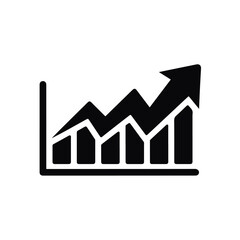 Black bar chart with upward trending arrow icon graph