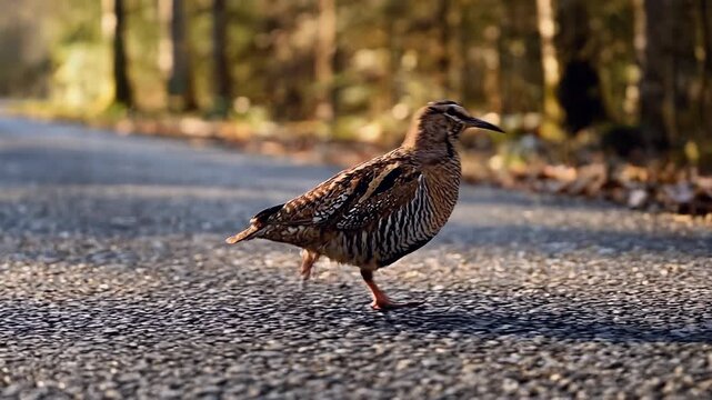 American Woodcock Crossing an Asphalt Road with Unique Walking Motion