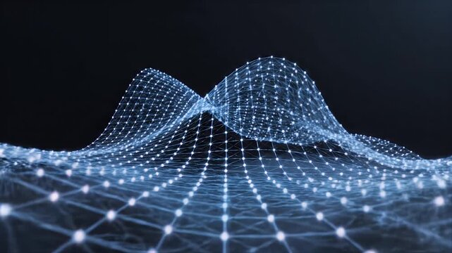 Abstract digital data wave morphing slowly in dark premium style with blue glowing particles and clean background for technology and science themes