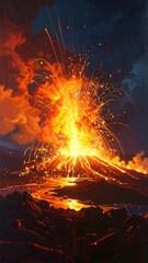 A volcanic eruption with lava and sparks
