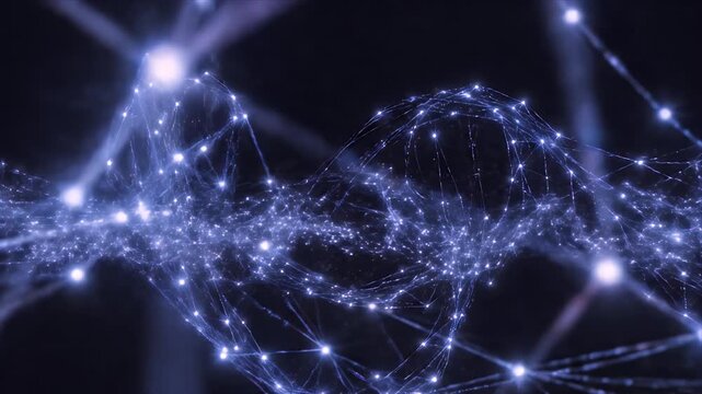 Abstract Glowing Blue Neural Network Structure with Interconnected Nodes and Lines Motion Background