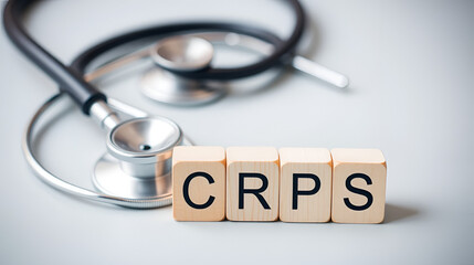 Fototapeta premium stethoscope and wooden cube with the letters CRPS or the word complex regional pain syndrome