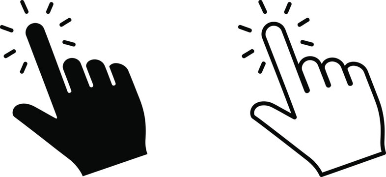 Click here button hand pointer icons isolated on transparent background, Vector