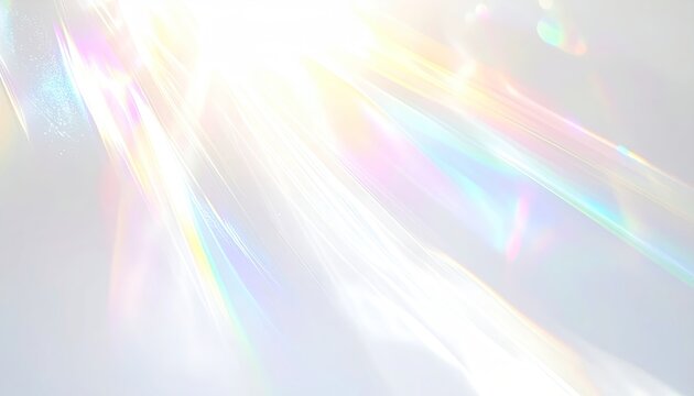 Bright, light refraction streaks across a pale, diffused white background