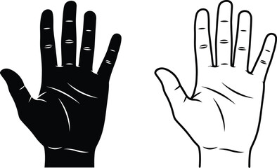 Fototapeta premium Black and white hands palm up and down isolated on transparent background, Vector