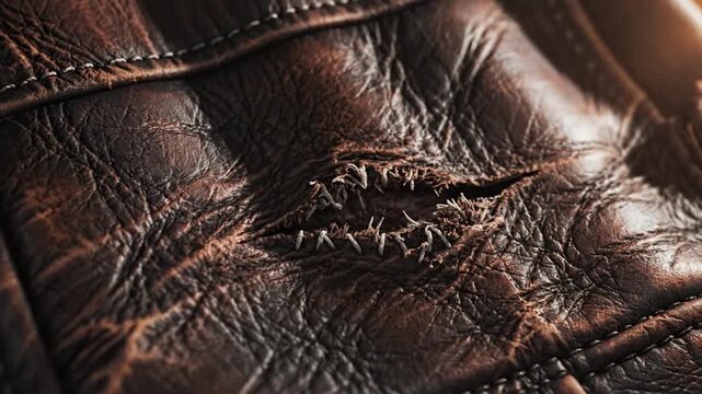 close-up of worn brown leather texture