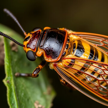 close up of a cicada and its shell