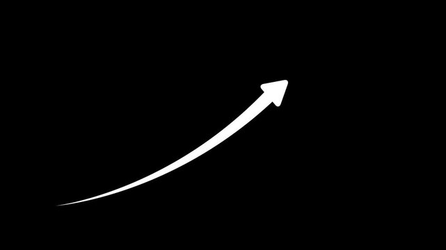 A single white curved arrow pointing upwards and to the right on a solid black background, indicating direction or progress