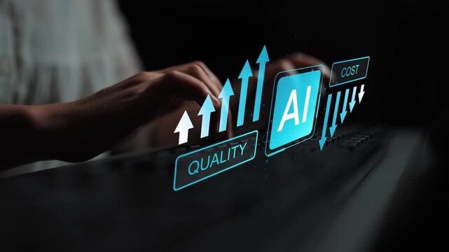 Innovative Technology Concepts Showcasing AI Impact on Cost, Quality, and Growth in Modern Industry with Keyboard and Graphical Elements Gluon.