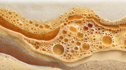 Abstract Liquid Foam Texture with Swirls and Bubbles in Brown Tones