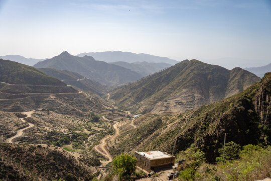 Valley between arid mountains, just outside of Asmara, Eritrea