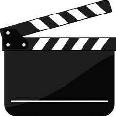 A black and white clapper board on a white background