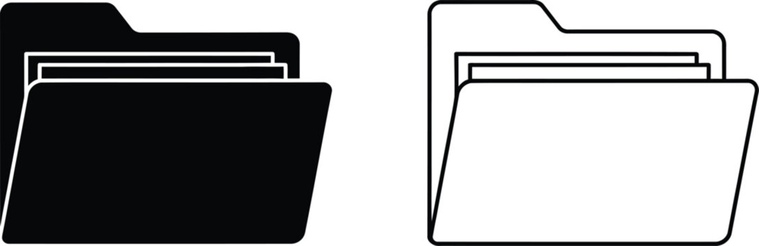 Black and white file folders isolated on transparent background, Vector