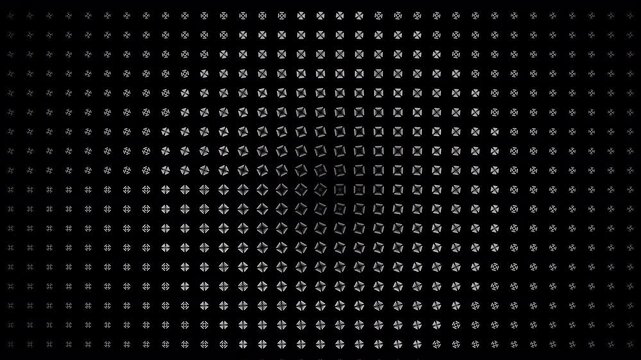 Animated abstract particle grid background featuring dynamic optical motion, geometric transformations, and futuristic depth effects. Ideal for motion graphics, technology visuals, digital displays
