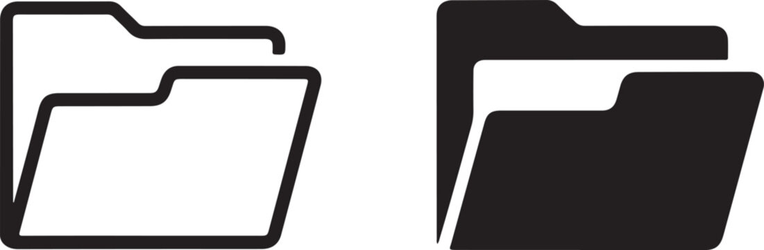 Minimal folder icon set open and closed file directory symbol outline and solid style