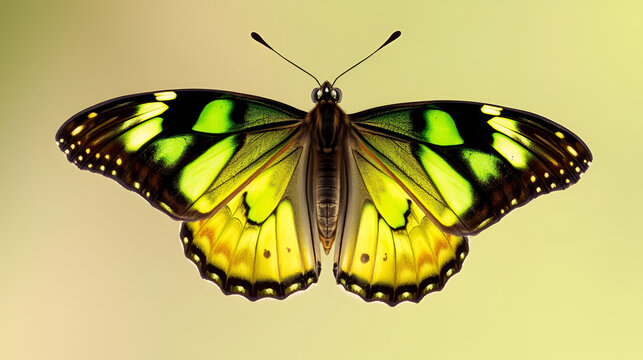 Nawab butterfly with green markings and black edges isolated on a clear background